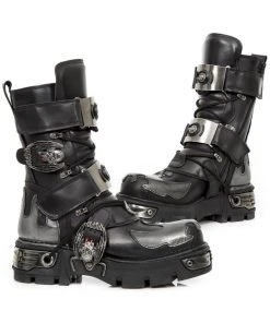 New Rock Boots New Rock Silver Flame Bat Boots M.195-S2