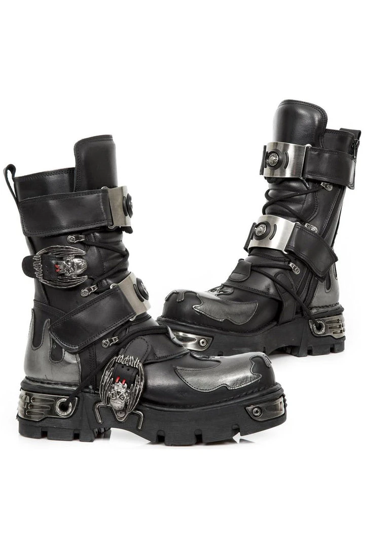 New Rock Boots New Rock Silver Flame Bat Boots M.195-S2 3 New Rock Boots New Rock Silver Flame Bat Boots M.195-S2