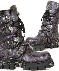 New Rock Boots New Rock Purple Vintage Flower Reactor Boots M.391-S5 Gothic Boots