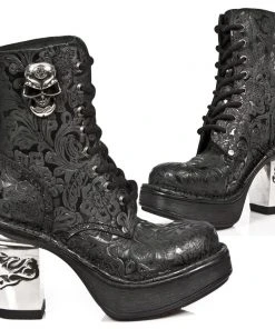 New Rock Boots Gothic Boots New Rock NRK Skull Vintage Flower Boots M.8358-S1