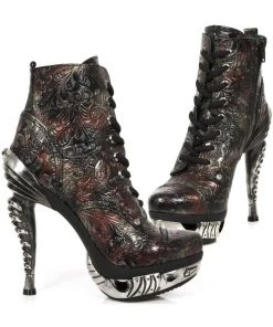 New Rock Boots New Rock Red Vintage Flower Ankle Boots