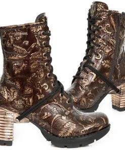 New Rock Boots Gothic Boots New Rock Brown Vintage Flower Ankle Boots M.TR001-S5