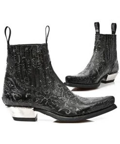 New Rock Boots All Footwear New Rock Black Vintage Flower Ankle Cowboy Boots M.7953-S21