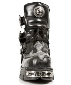 New Rock Boots With Silver Cross, Black Ankle Boot 407 Gothic Boots