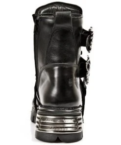 New Rock Boots With Silver Cross, Black Ankle Boot 407 Gothic Boots