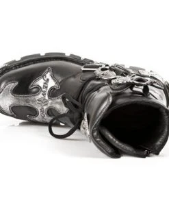 New Rock Boots With Silver Cross, Black Ankle Boot 407 Gothic Boots