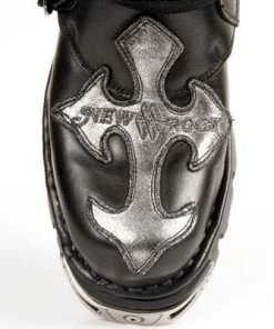 New Rock Boots With Silver Cross, Black Ankle Boot 407 Gothic Boots