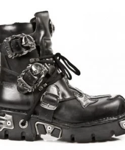 New Rock Boots With Silver Cross, Black Ankle Boot 407 Gothic Boots