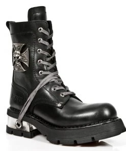 New Rock Boots New Rock Biker Boots Skull Cross Badge M.1623
