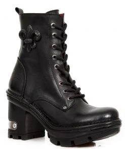 New Rock Boots New Rock Black Leather Boots, NEOTYRE07, Neotyre Sole Gothic Boots
