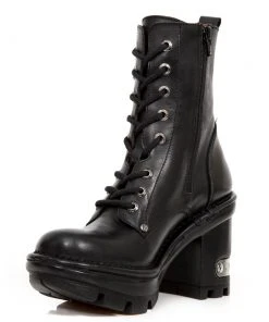 New Rock Boots New Rock Black Leather Boots, NEOTYRE07, Neotyre Sole Gothic Boots