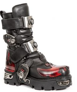 New Rock Boots All Footwear New Rock Dark Red Bat And Flames Boots, M.195-S1