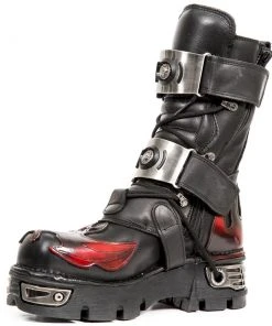 New Rock Boots All Footwear New Rock Dark Red Bat And Flames Boots, M.195-S1