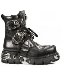 New Rock Boots With Silver Cross, Black Ankle Boot 407 Gothic Boots