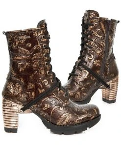 New Rock Boots Gothic Boots New Rock Brown Vintage Flower Ankle Boots M.TR001-S5