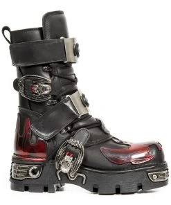 New Rock Boots All Footwear New Rock Dark Red Bat And Flames Boots, M.195-S1