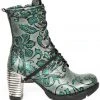 New Rock Boots New Rock Green Metallic Vintage Flower Ankle Boots M.TR001-S7
