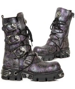 New Rock Boots New Rock Purple Vintage Flower Reactor Boots M.391-S5 Gothic Boots