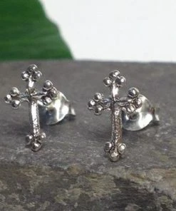 Gothic Jewellery Seventh Sense Gothic Cross Stud Earrings Silver