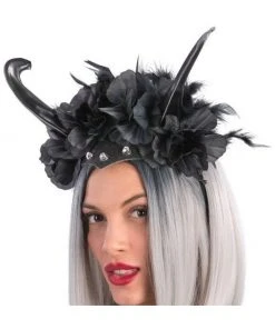 Carnival Gothic Head Piece With Horns And Black Roses