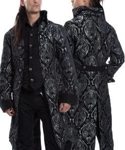 Innocent Clothing Mens Gothic Clothing Poizen Silver Brocade Pirate Coat