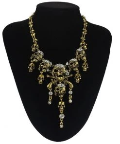 Gothic And Steampunk Jewellery Pirate Skull Necklace Antique Gold
