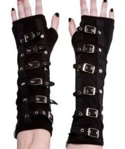 Innocent Clothing Poizen Buckle Armwarmers Black / Silver Gothic Accessories