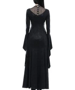 Ladies Gothic Clothing Punk Rave Romantic Goth Long Side Slits Maxi Dress Q-349