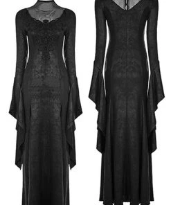 Ladies Gothic Clothing Punk Rave Romantic Goth Long Side Slits Maxi Dress Q-349