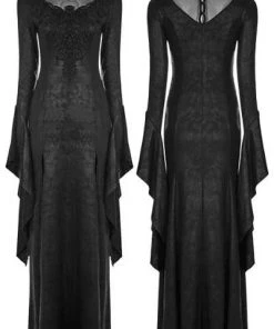 Ladies Gothic Clothing Punk Rave Romantic Goth Long Side Slits Maxi Dress Q-349