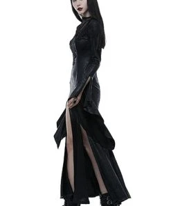 Ladies Gothic Clothing Punk Rave Romantic Goth Long Side Slits Maxi Dress Q-349