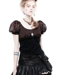 Punk Rave Stripy Steampunk Romantic Puffy Sleeves Top Ladies Gothic Clothing