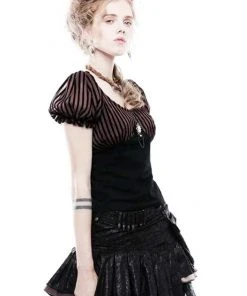 Punk Rave Stripy Steampunk Romantic Puffy Sleeves Top Ladies Gothic Clothing