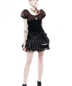 Punk Rave Stripy Steampunk Romantic Puffy Sleeves Top Ladies Gothic Clothing