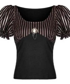 Punk Rave Stripy Steampunk Romantic Puffy Sleeves Top Ladies Gothic Clothing