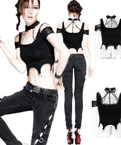 Ladies Gothic Clothing Punk Rave The Rover Top Black T-386