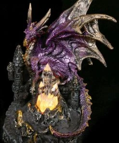Puckator All Homeware Purple Dark Legends Dragon On Castle With LED Crystal