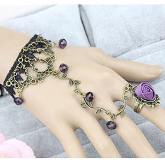 Lace Jewellery Gothic Jewellery Black Lace Purple Rose Slave Bracelet 4 Lace Jewellery Gothic Jewellery Black Lace Purple Rose Slave Bracelet