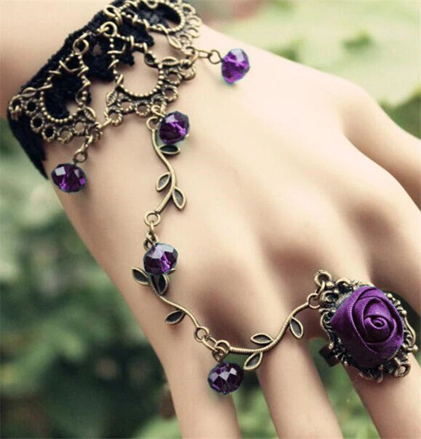 Lace Jewellery Gothic Jewellery Black Lace Purple Rose Slave Bracelet 5 Lace Jewellery Gothic Jewellery Black Lace Purple Rose Slave Bracelet