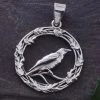 Seventh Sense Raven In Oak Leaf Ring Pendant Silver 1 Seventh Sense Raven In Oak Leaf Ring Pendant Silver