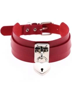 Gothic Collars Red Heart Padlock Collar Fetish Clothing Accessories