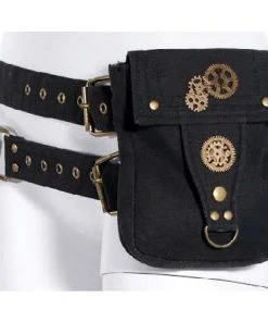 All Steampunk Accessories RQBL Black Steampunk Belt Bag