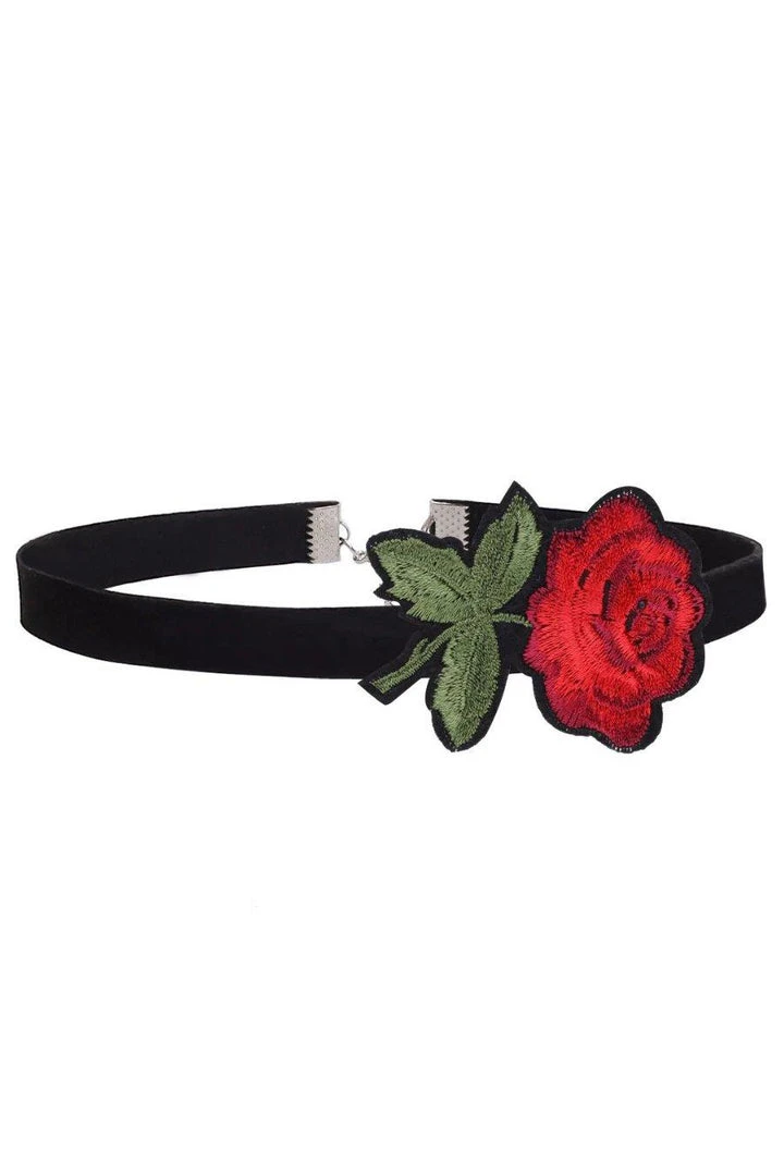 Gothic Collars Red Rose Embroidered Choker 3 Gothic Collars Red Rose Embroidered Choker
