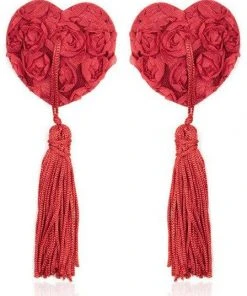 Nipple Pasties Red Rose Heart Nipple Tassles Pasties And Harnesses
