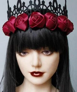 Gothic Hair Accessories Red Satin Gothic Rose Crown Gothic Accessories