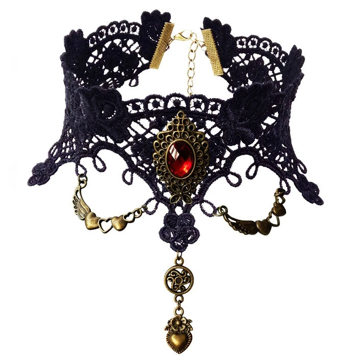 Lace Jewellery Gothic Jewellery Black Lace Gothic Choker With Red Gem 7 Lace Jewellery Gothic Jewellery Black Lace Gothic Choker With Red Gem