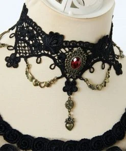 Lace Jewellery Gothic Jewellery Black Lace Gothic Choker With Red Gem