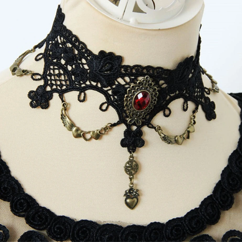 Lace Jewellery Gothic Jewellery Black Lace Gothic Choker With Red Gem 4 Lace Jewellery Gothic Jewellery Black Lace Gothic Choker With Red Gem