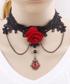 Lace Jewellery Black Lace Red Rose Choker Gothic Jewellery