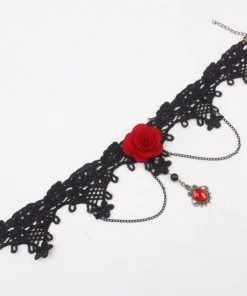 Lace Jewellery Black Lace Red Rose Choker Gothic Jewellery